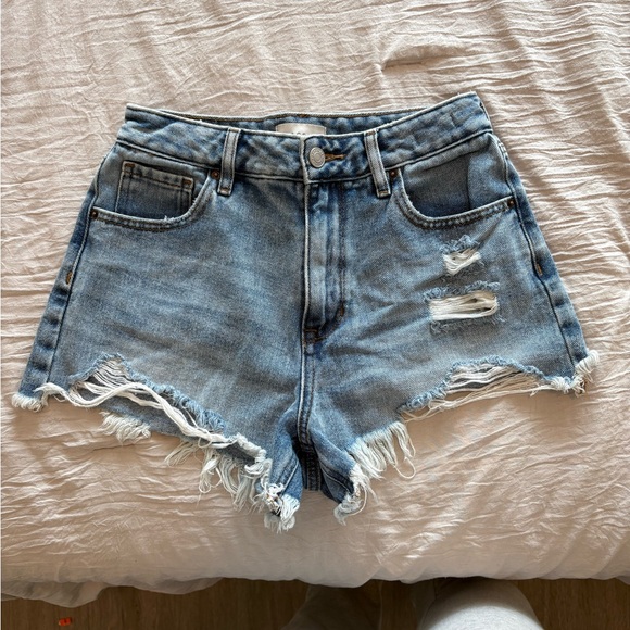 PacSun Blue Jean Shorts Distressed Frayed Hem - Picture 1 of 4
